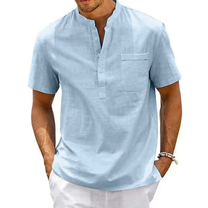 Camisa Casual de Linho de Algodão Masculina