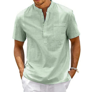 Camisa Casual de Linho de Algodão Masculina