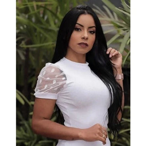 Blusa Manga Curta Bufante Tule